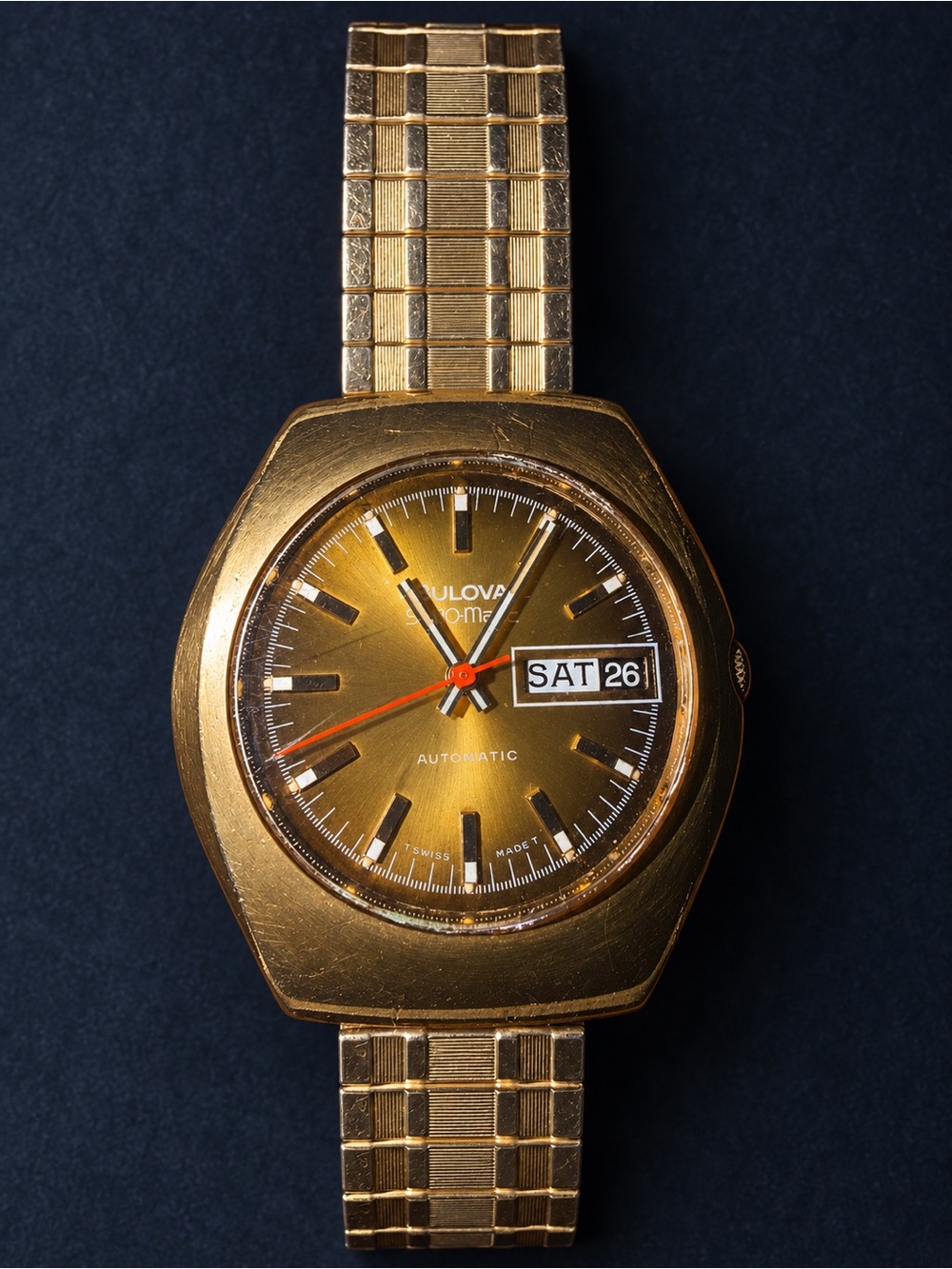 Bulova set o matic Gold and Red Accent Automatic Watch works and keeps time